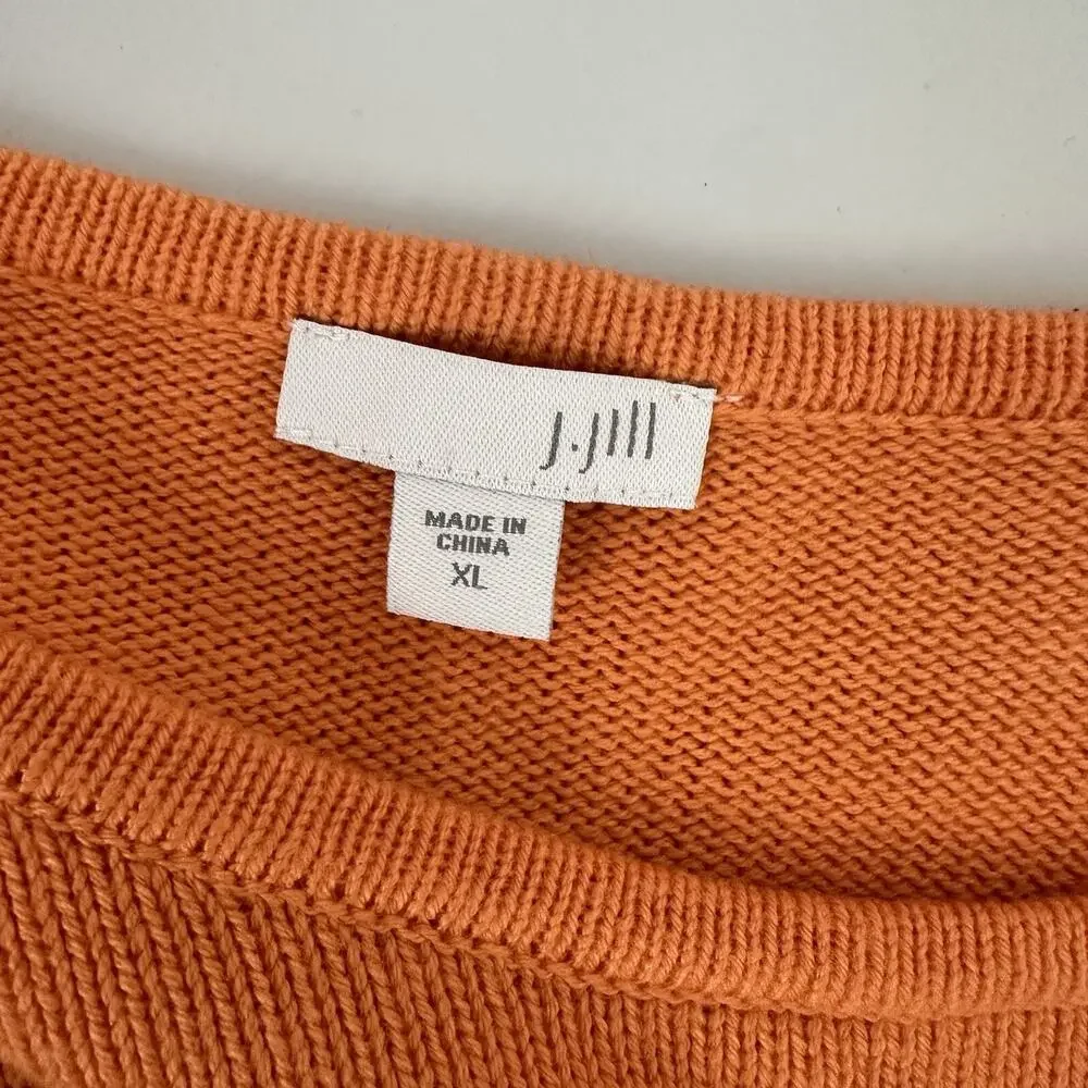J Jill Sweater Womens XL Orange Striped Knit Boxy‎ Ties Casual Lagenlook Stretch